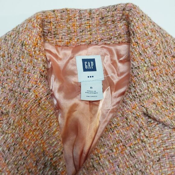 Gap Vtg Women Blazer Size 8P 3 Button Tweed Blush Pink Crop Acetate Lining - Picture 2 of 12